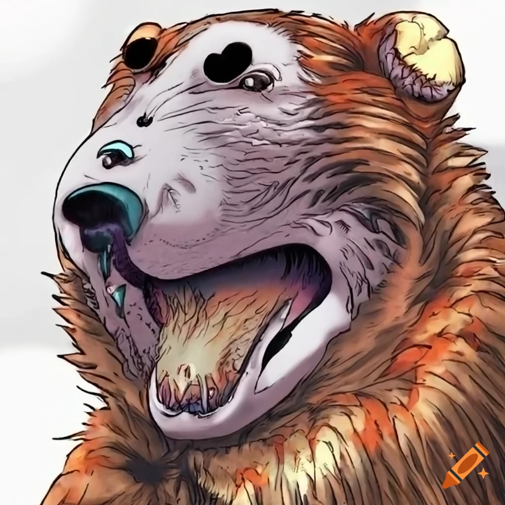 Black and white line art comic manga depicting a bear from The Far Side