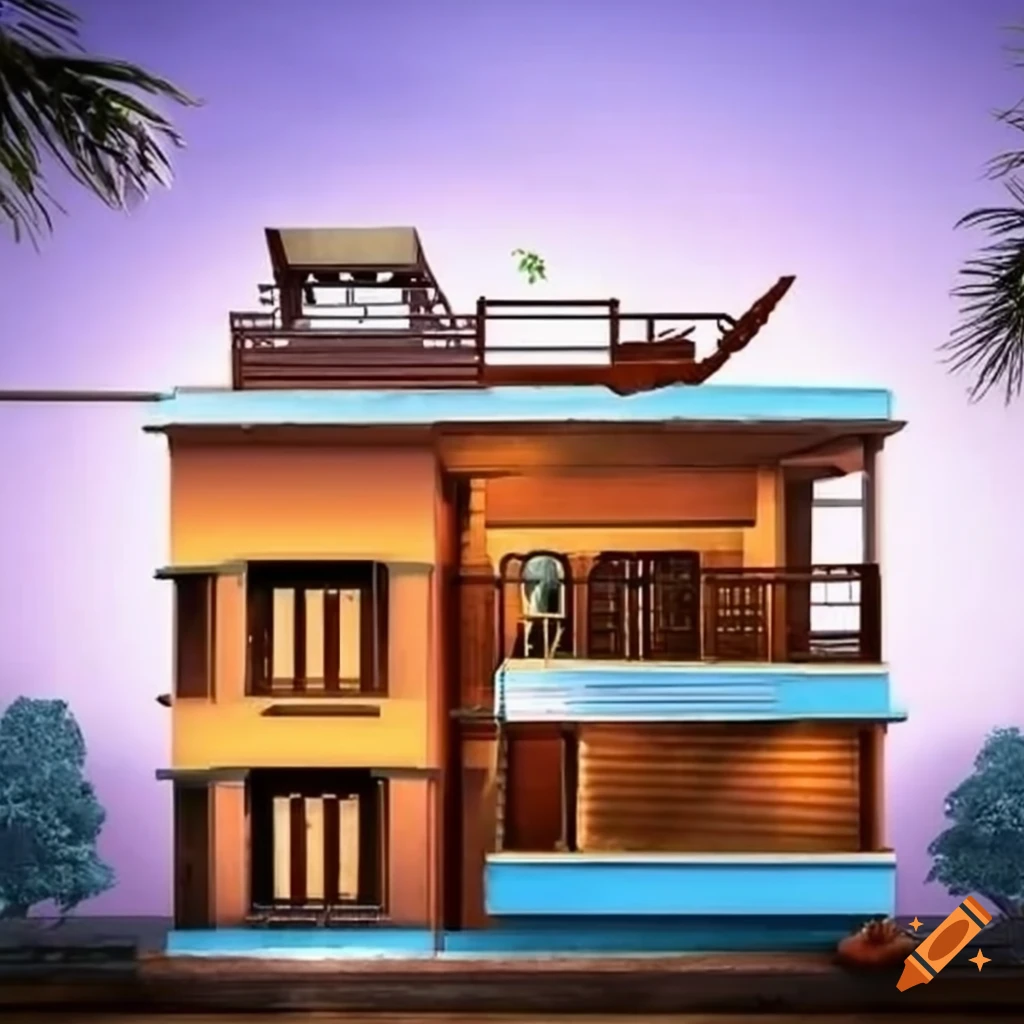 Double story mini house in India with swing on top floor