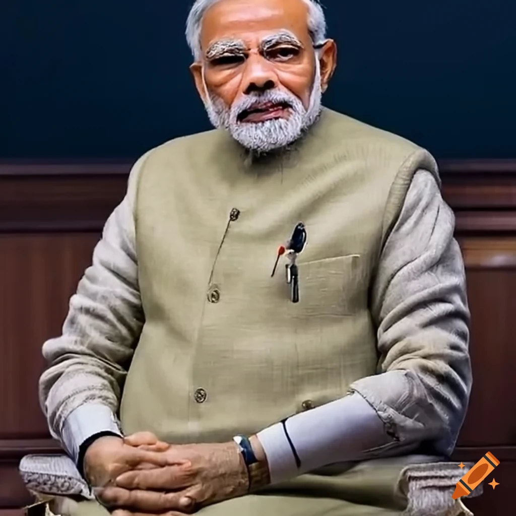 Narendra Modi sitting in an aesthetic setting
