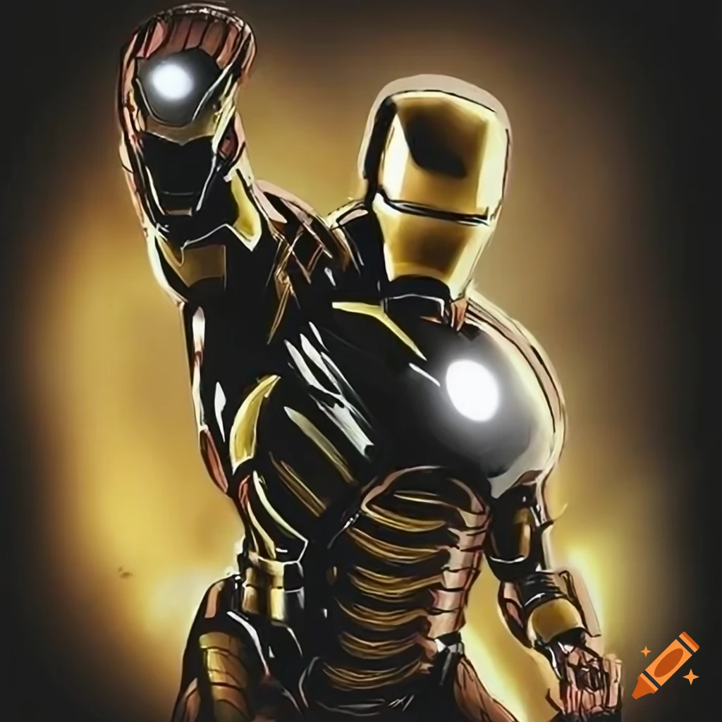 Black and gold Iron Man drawing