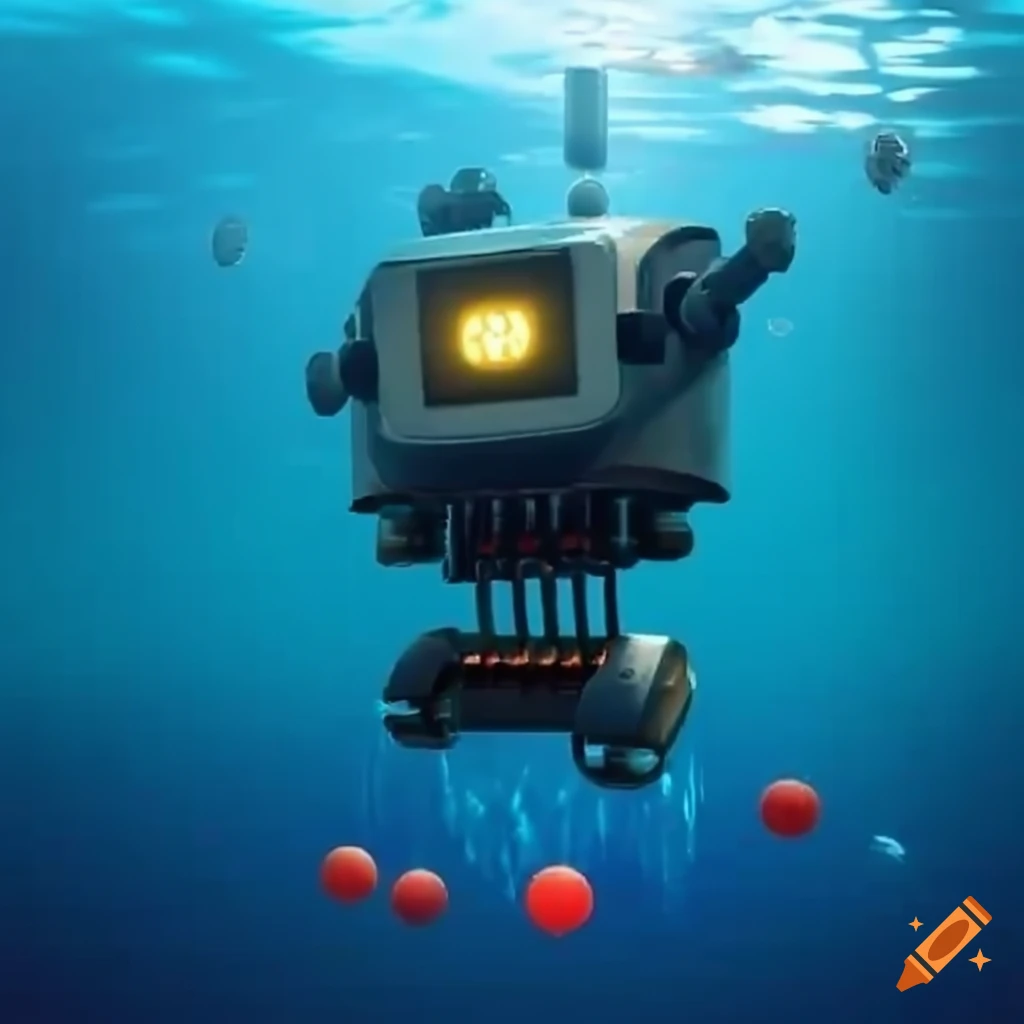 Land-based robots with wheels in a robotics competition moving blue and red balls underwater