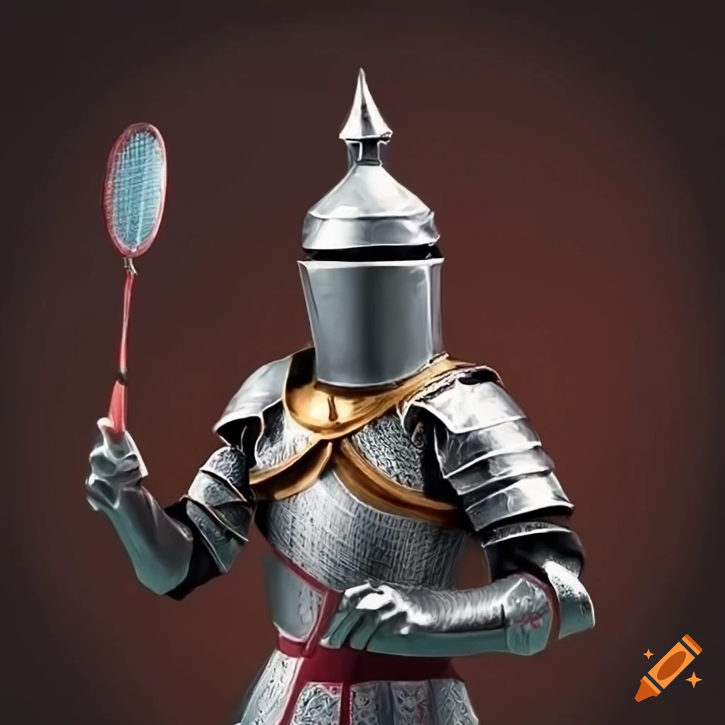 Badminton player wearing knight armor
