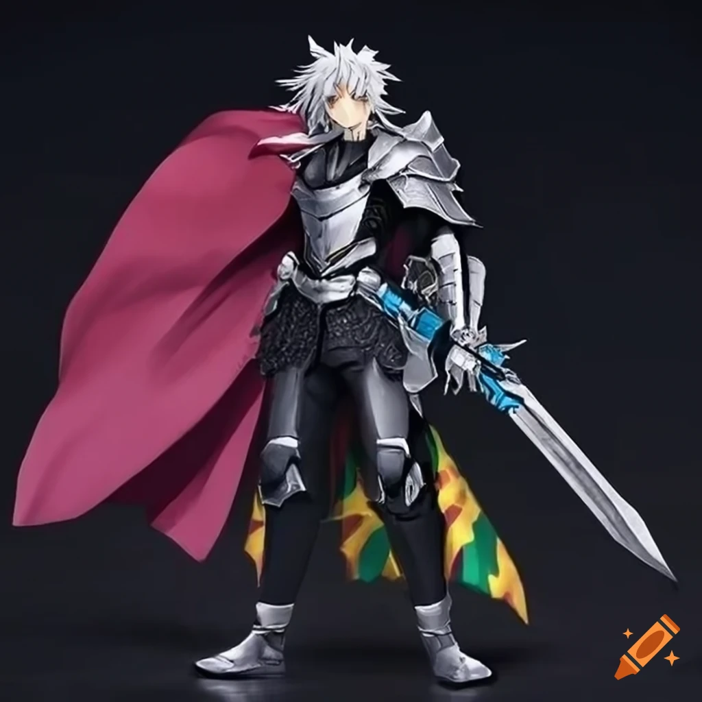 Illustration of Siegfried fused with Giyuu Tomioka as a black armor knight with a sword