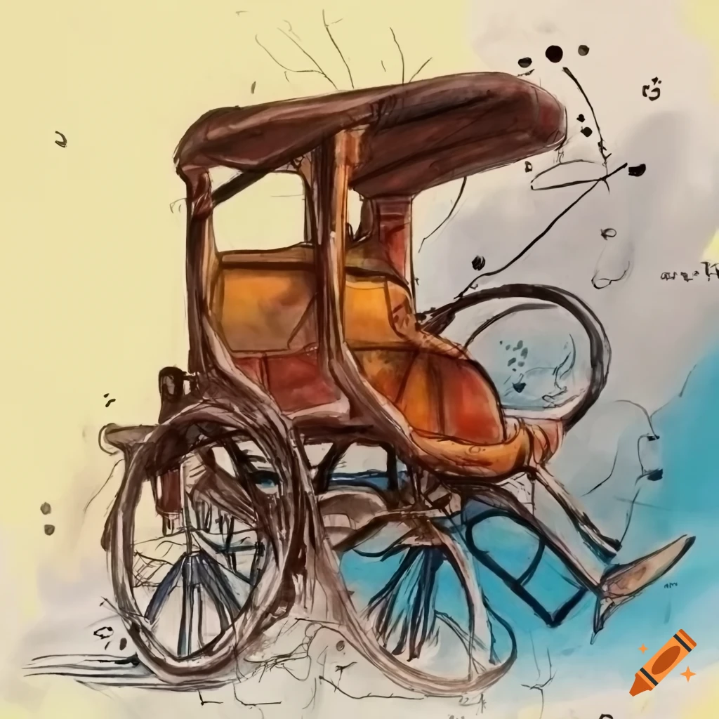 Hand-drawn illustration of a Kolkata rickshaw