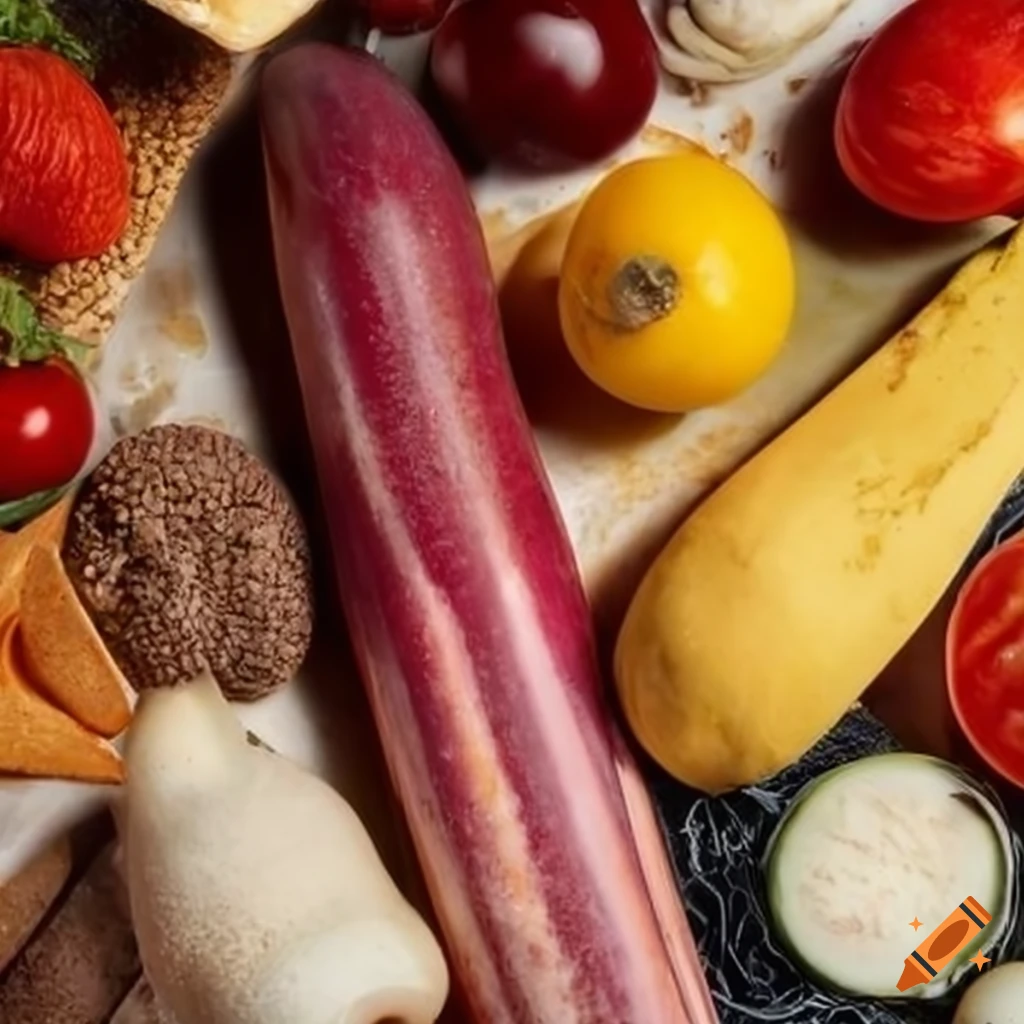Variety of food ingredients on marble surface