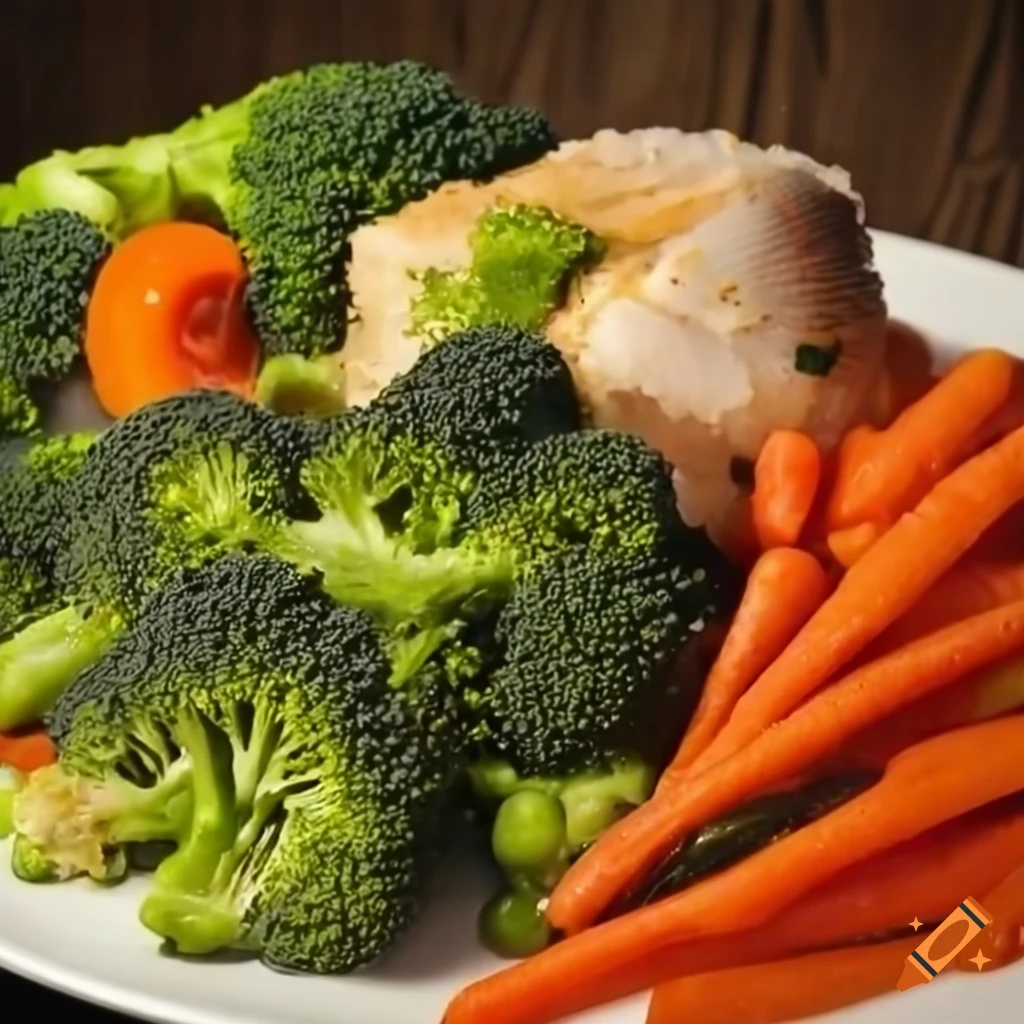 Steamed fish and colorful vegetables