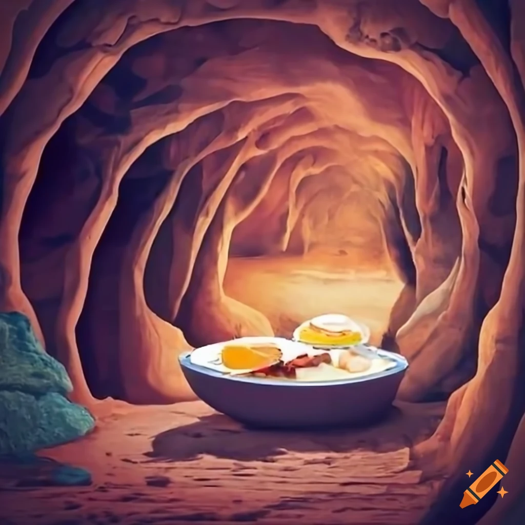 Eating breakfast in a cave