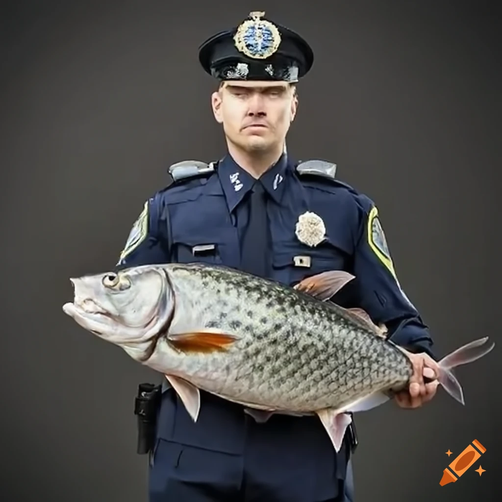 Police officer with a large fish
