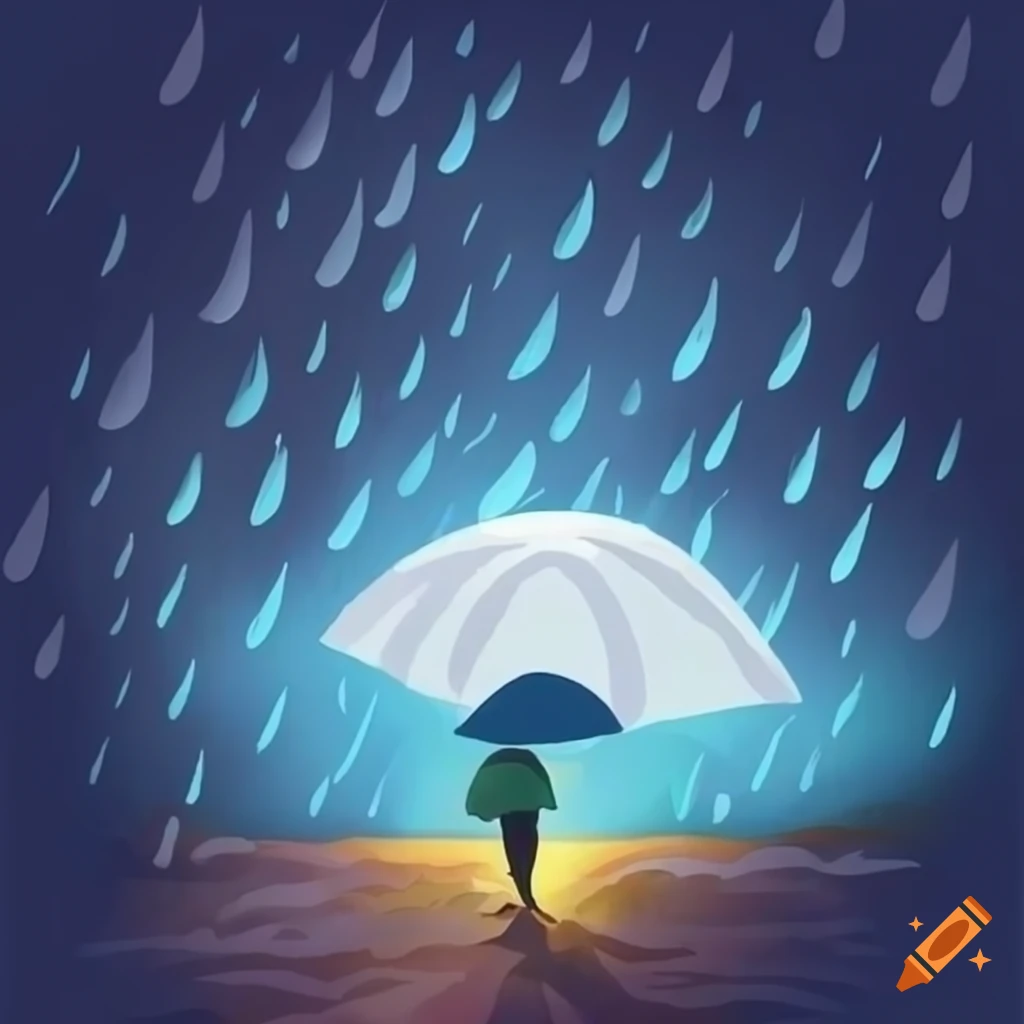 Raining weather illustration in Studio Ghibli style