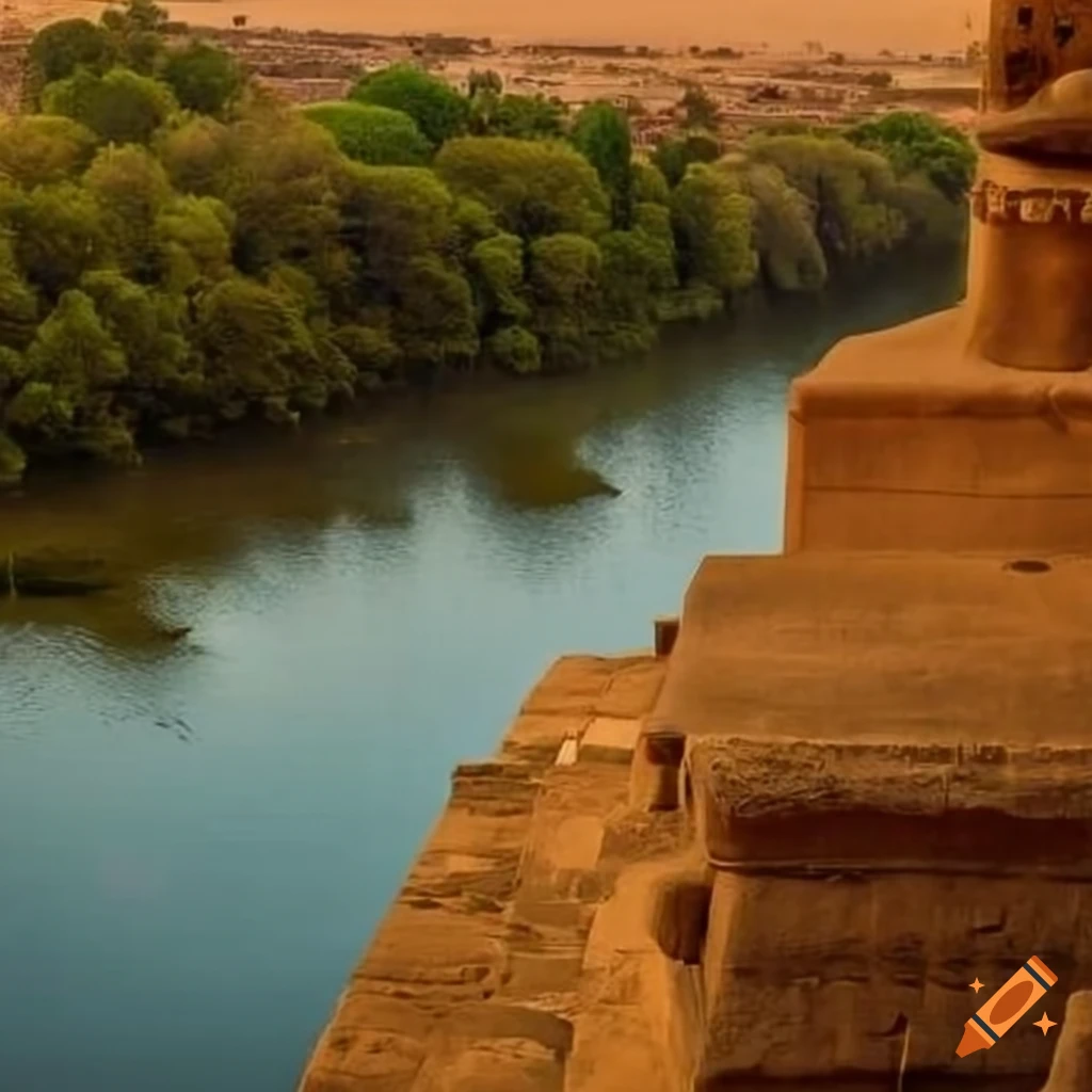 Ancient Egyptian landscape with the majestic Nile River view