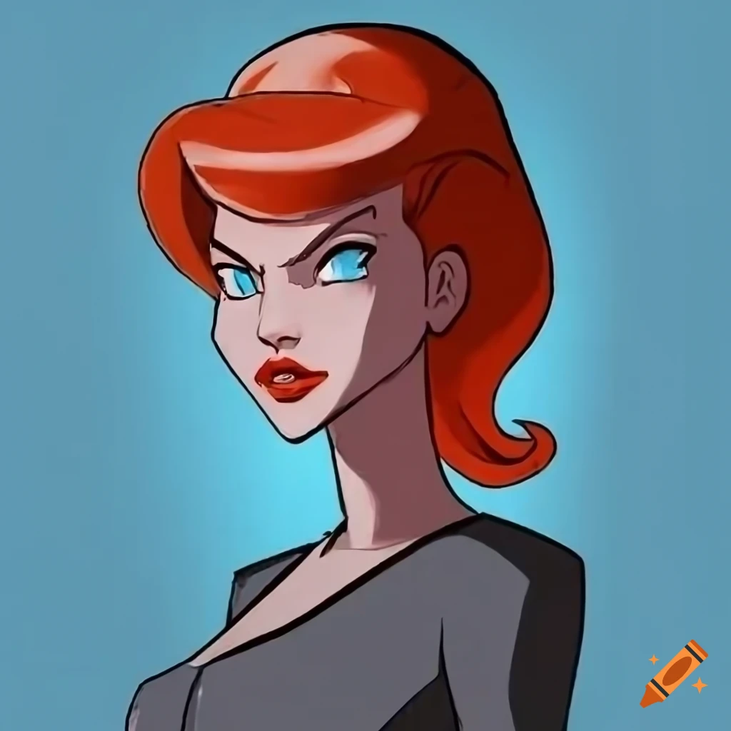 Barbara from Batman animated series with red hair and ice-blue eyes