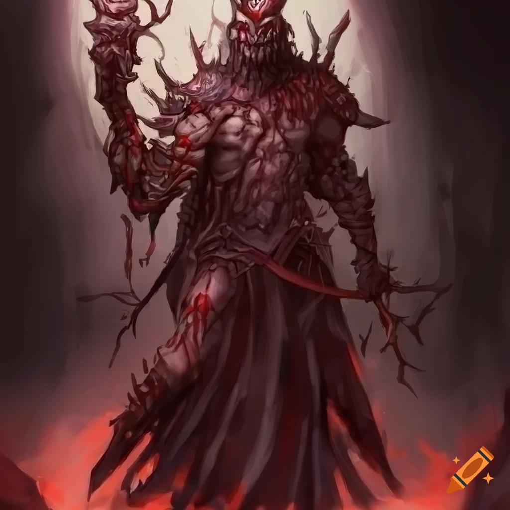 Corrupted demonic saint holding a mace in fantasy art style