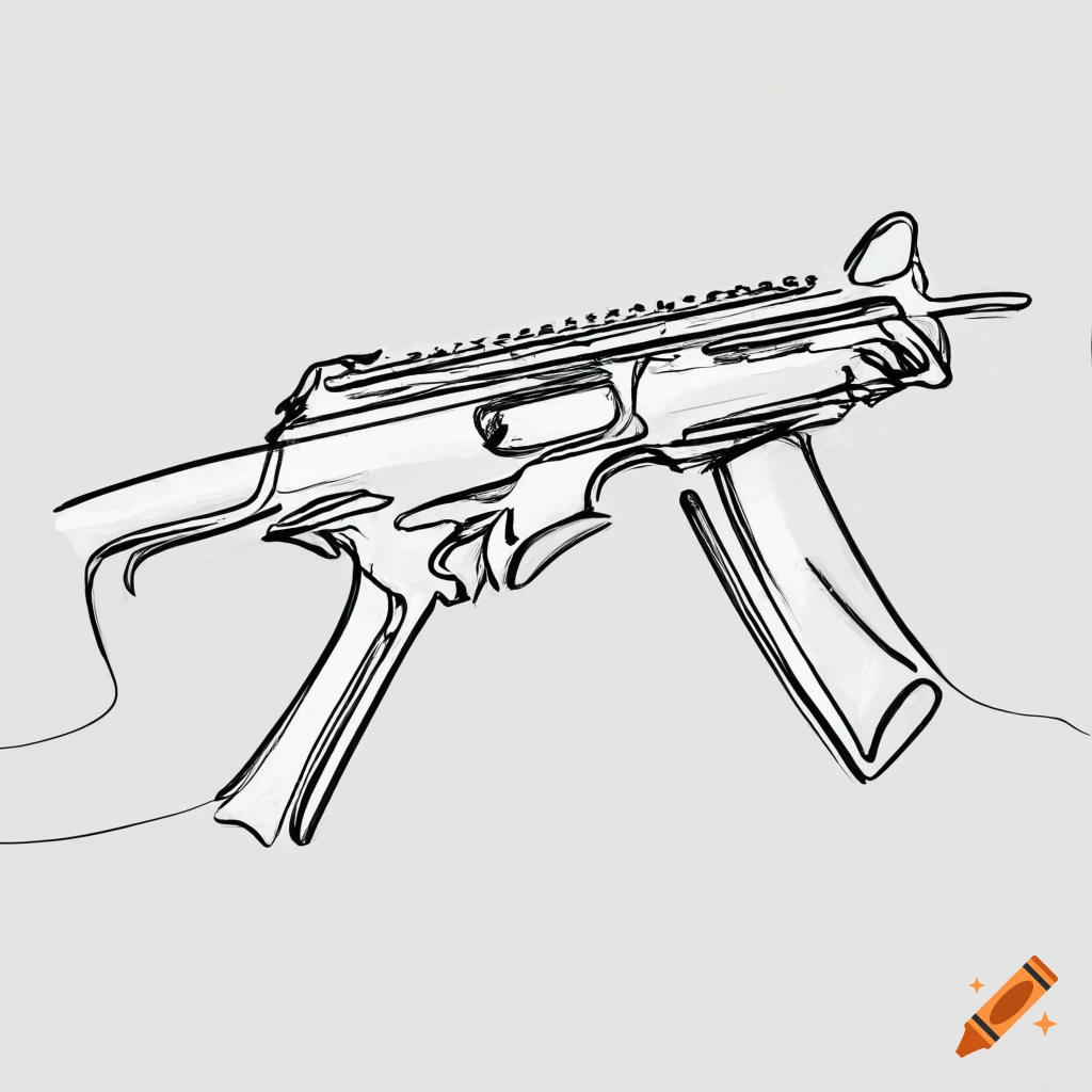Continuous line drawing of an AR-15 rifle in black and white