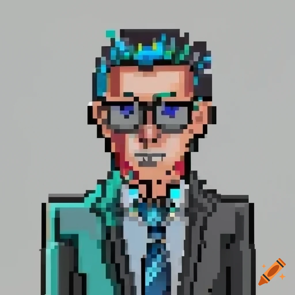 Pixel art NFT punk businessman with transparent background