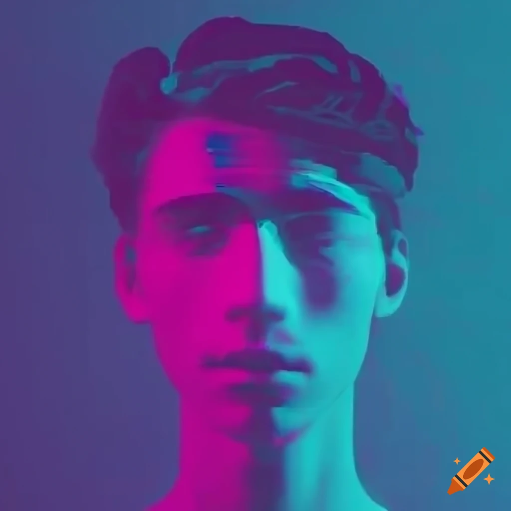 Skinny male model in a photorealistic glitch aesthetic