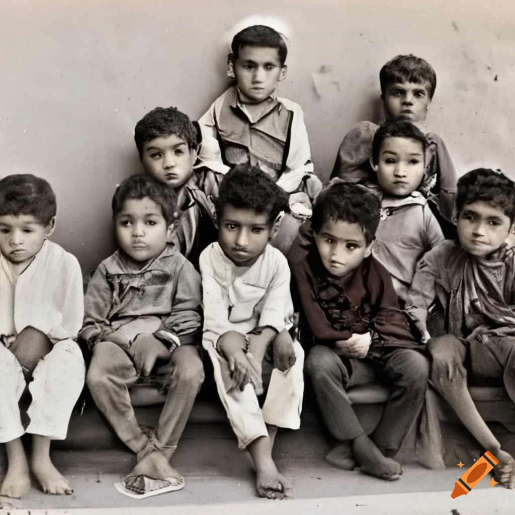 1935 black and white photo of Bedouin boys in an outdoor classroom in a coastal city