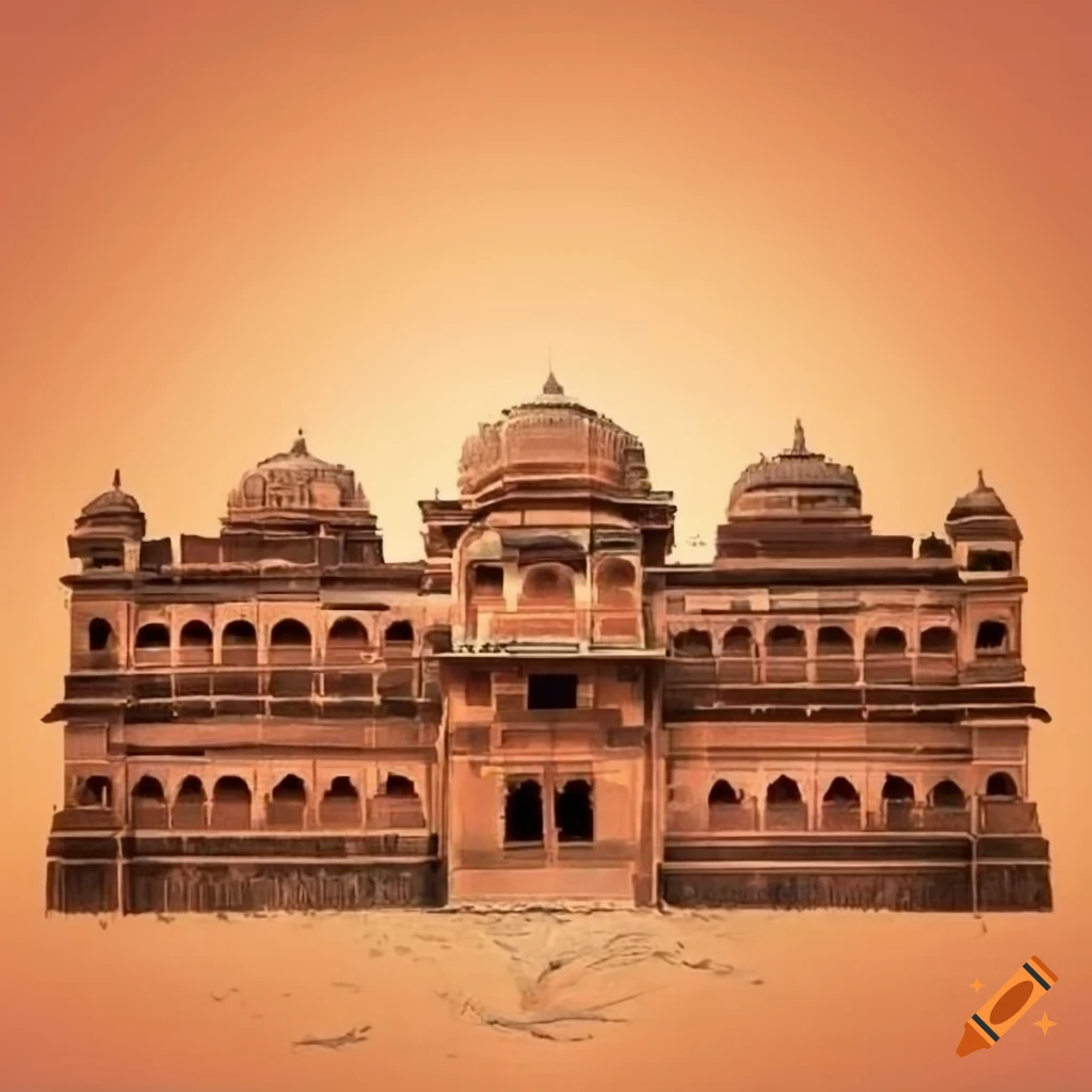 Front view illustration of the ancient Satingarh fort in Rajasthan, India