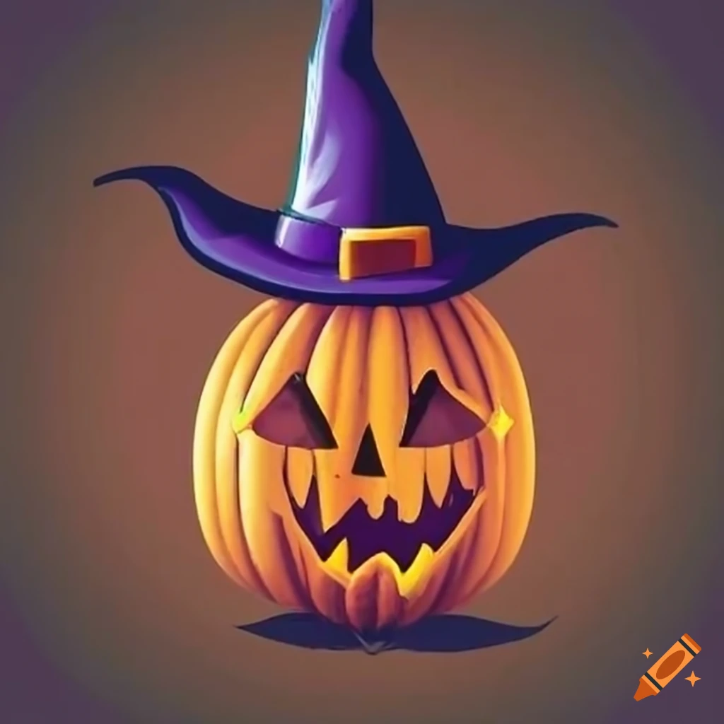 Pumpkin wearing a witch hat