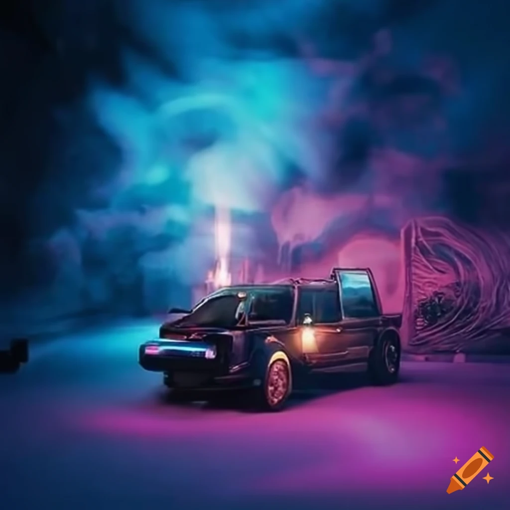 Album cover with a focus on wealth and luxury items featuring a Cyber truck