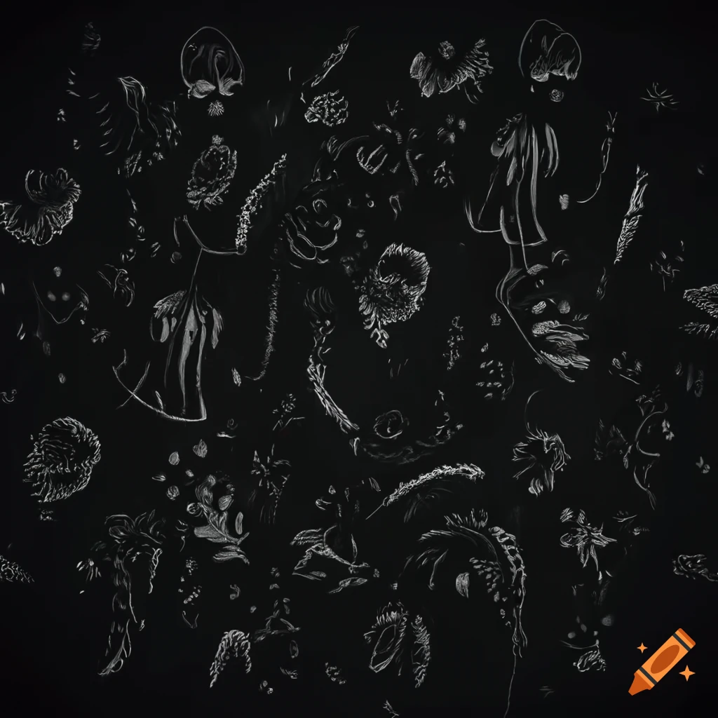 Grey doodle on black background with vignette