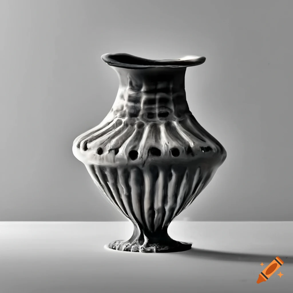 Mycenaean ceramic vase with black glaze on white background
