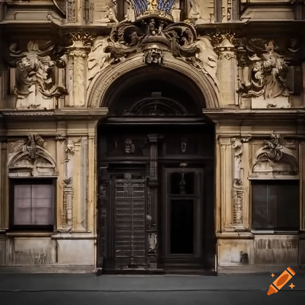 Grandiose baroque entrance with a magnificent coat of arms