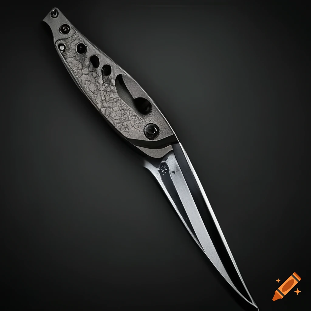 Spyderco jackknife scalpel on dark steel table with futuristic Japan style