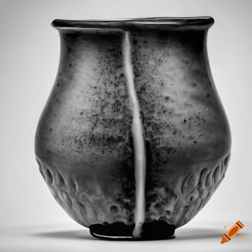 Mycenaean ceramic prehistorical vase with black glaze on white background
