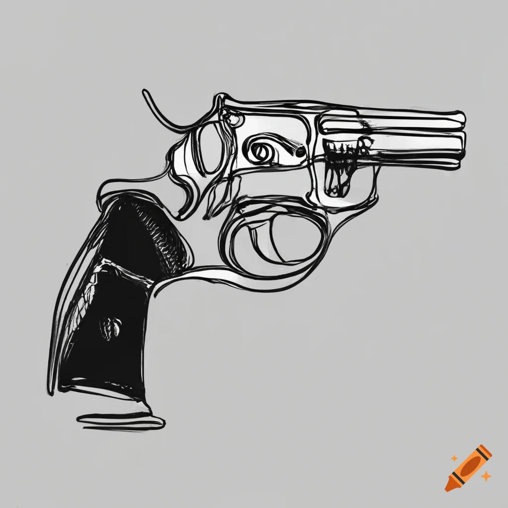 Continuous line drawing of blended revolvers in black and white