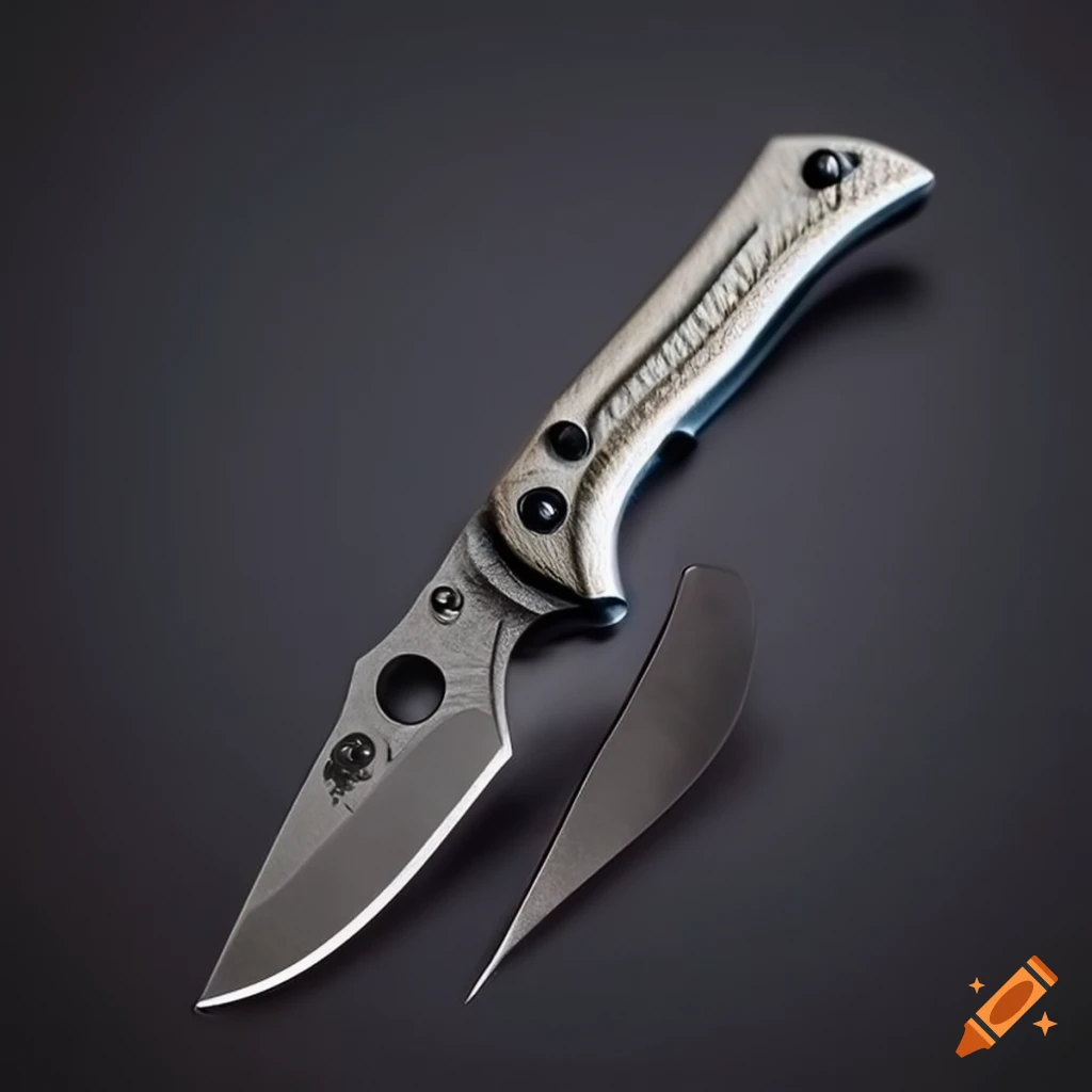 Spyderco jackknife scalpel on dark glass steel table with futuristic Japan style