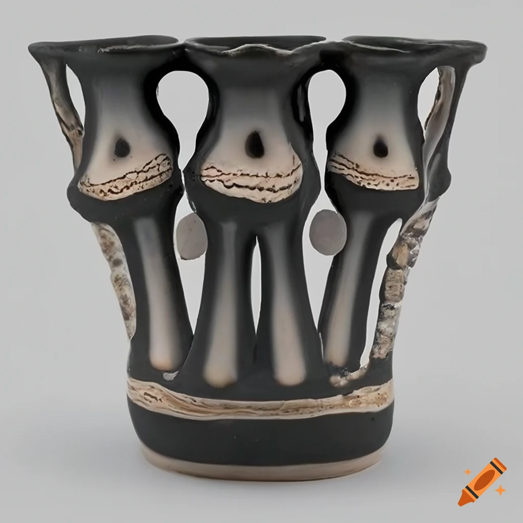 Mycenaean ceramic prehistorical vase with black glaze on white background