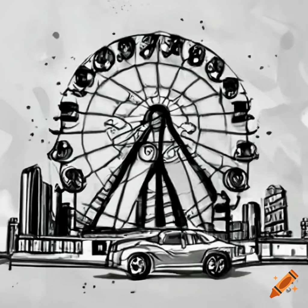 Vice City Grand Theft Auto with neon lighting and big wheel in background