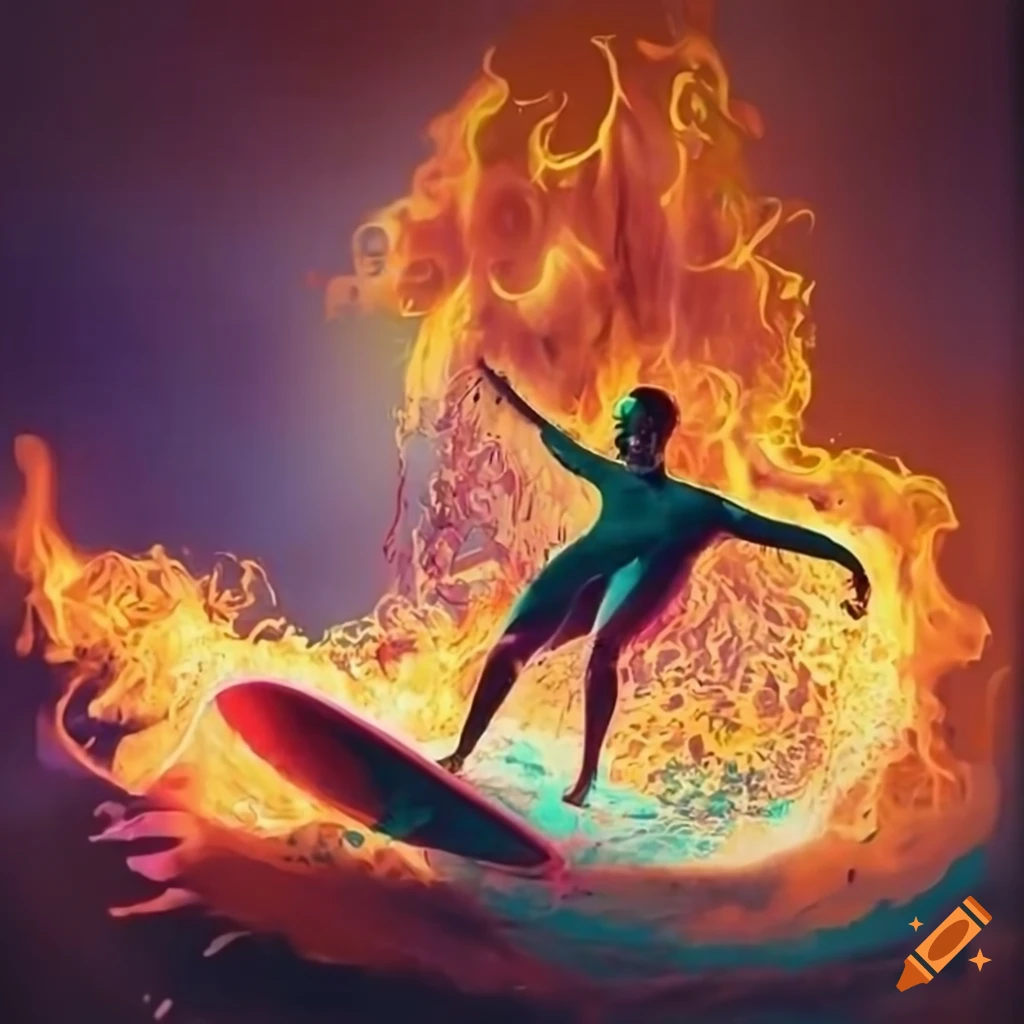Poster for a surfing competition with fire themed 'Pool Drive Karma'