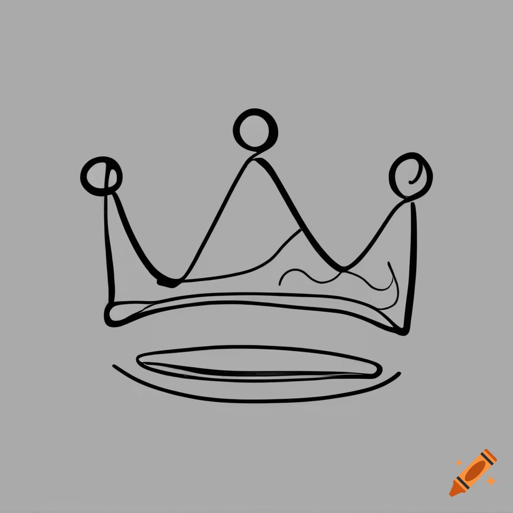 Continuous line drawing of a cute regal crown in elegant black lines on white background