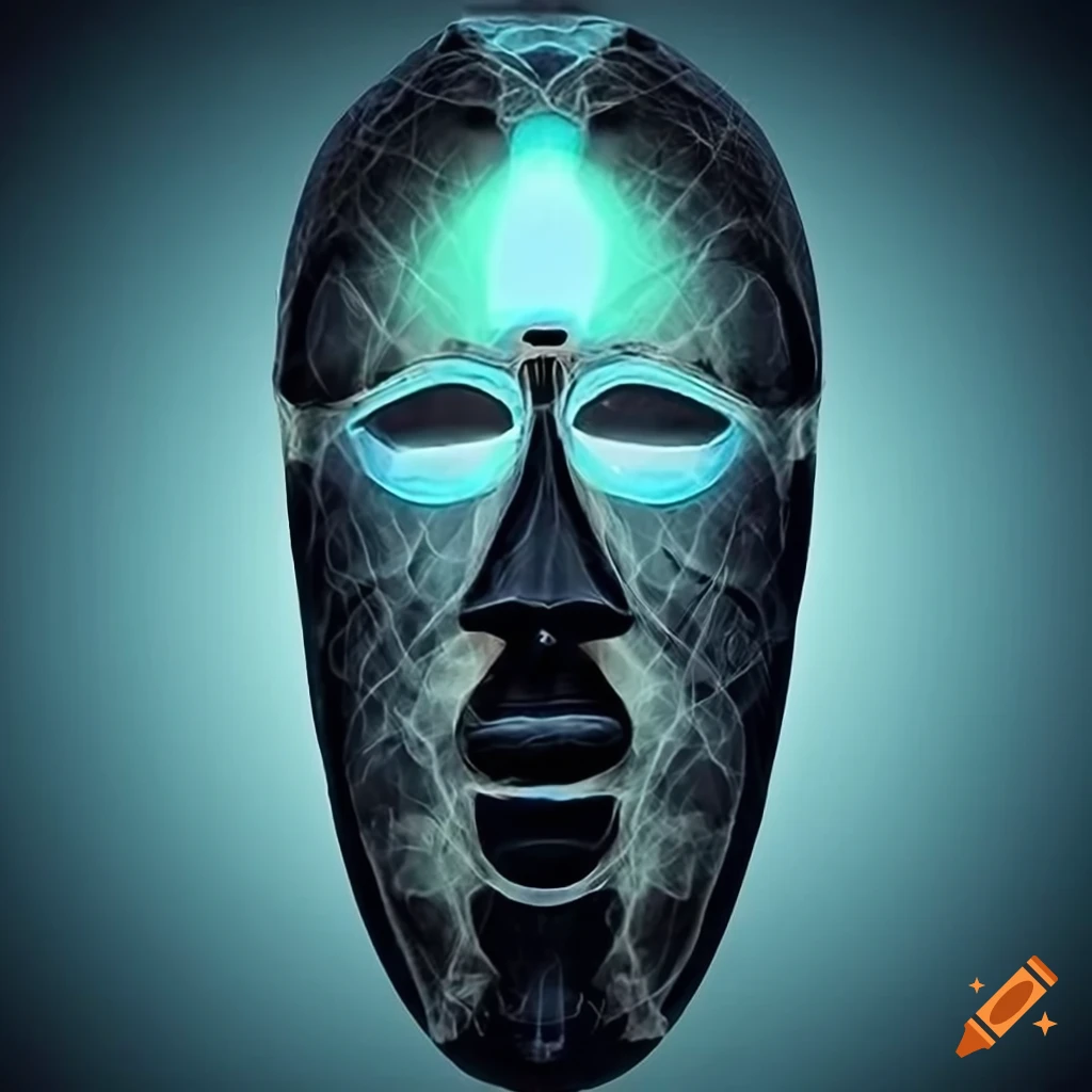 African tribal x-ray mask with Zelda game motif in stunning detail