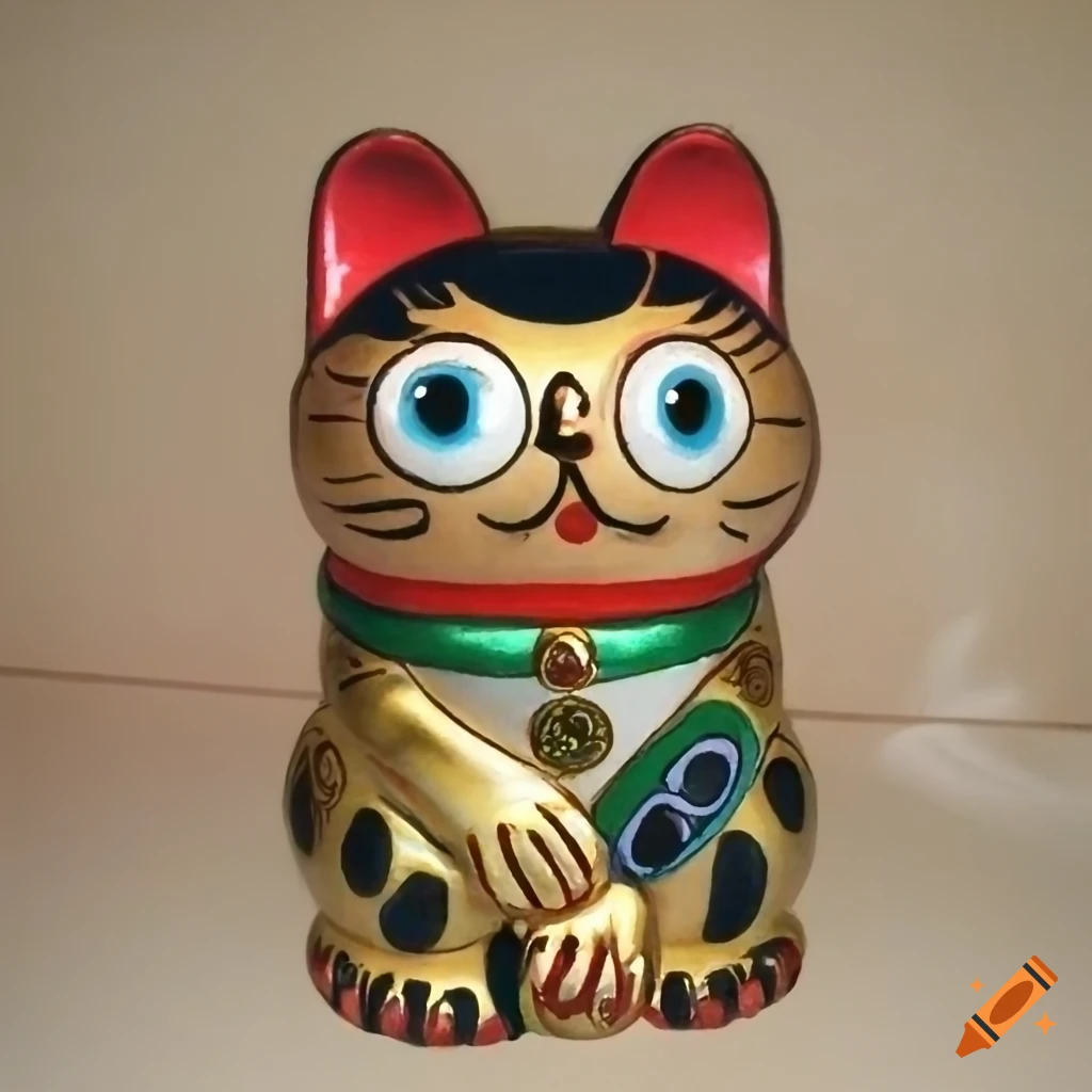 Frank Sidebottom's face on a maneki-neko