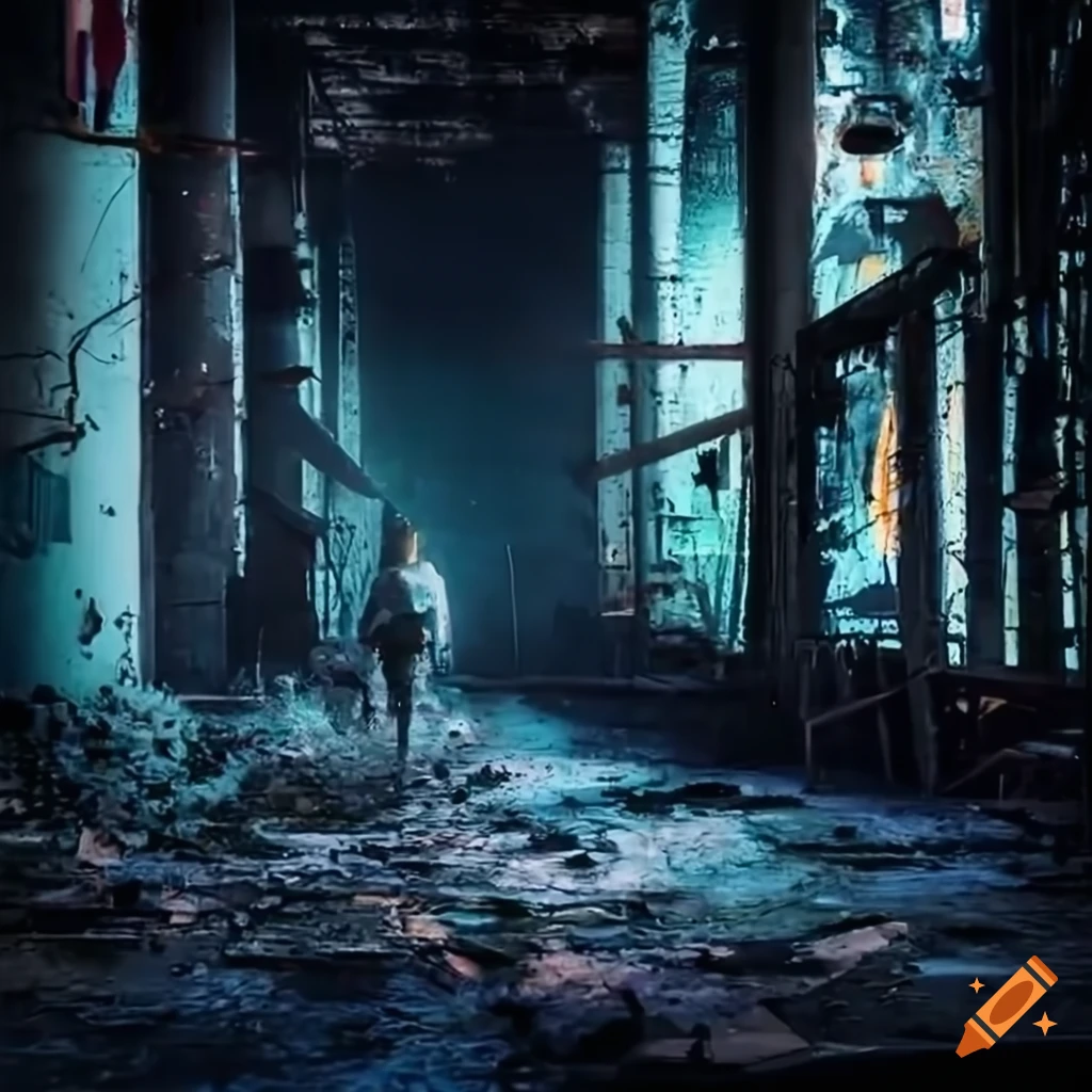 Abandoned eroded factory with leftover tools and old newspapers, messy cables and pipes