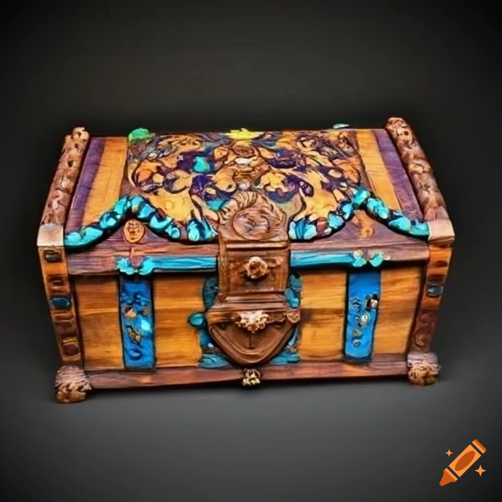 Beautiful multicolored decorative wooden chest
