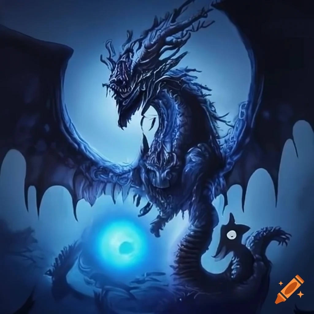 Mythical black wraiths in blue accents exchanging wisdom under the moonlight