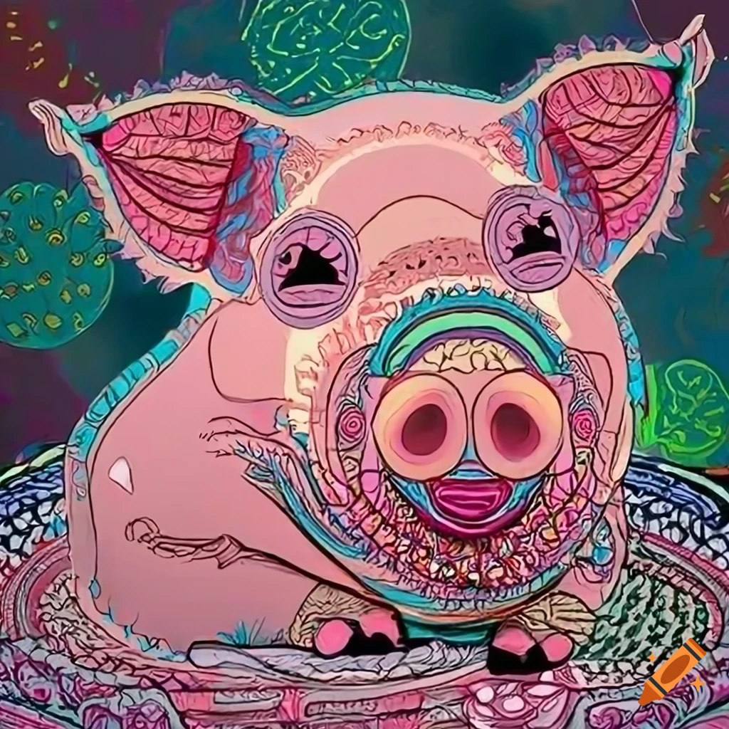 Pig-themed relaxing coloring page design