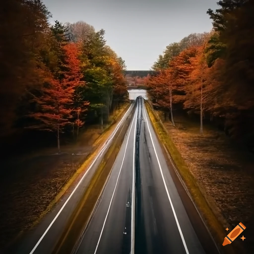 Pedestrian overpass surrounded by trees over a highway