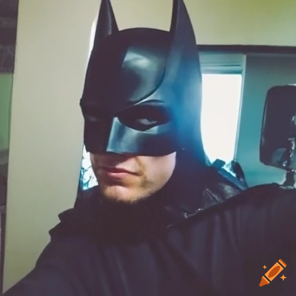 Batman taking a selfie in a bathroom mirror