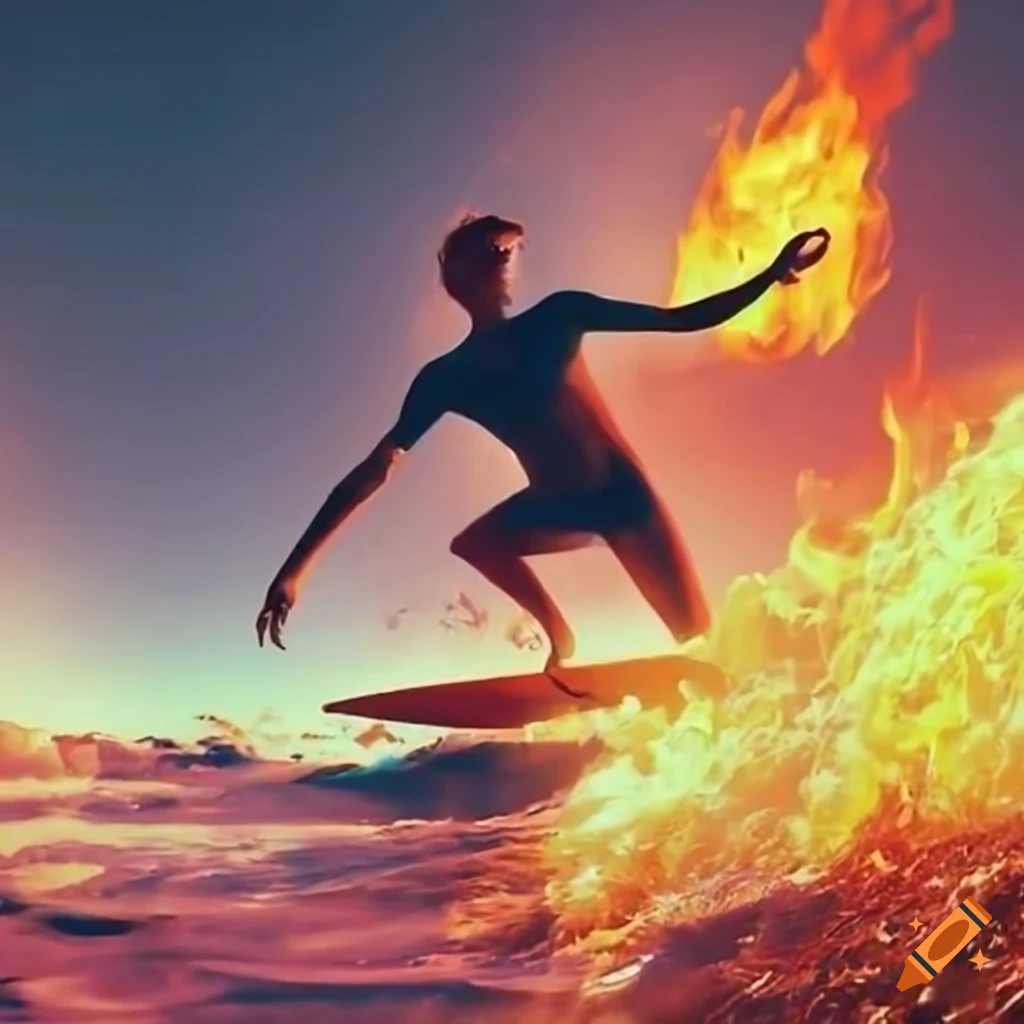 Poster for a surfing competition with fire themed 'Pool Drive Karma'