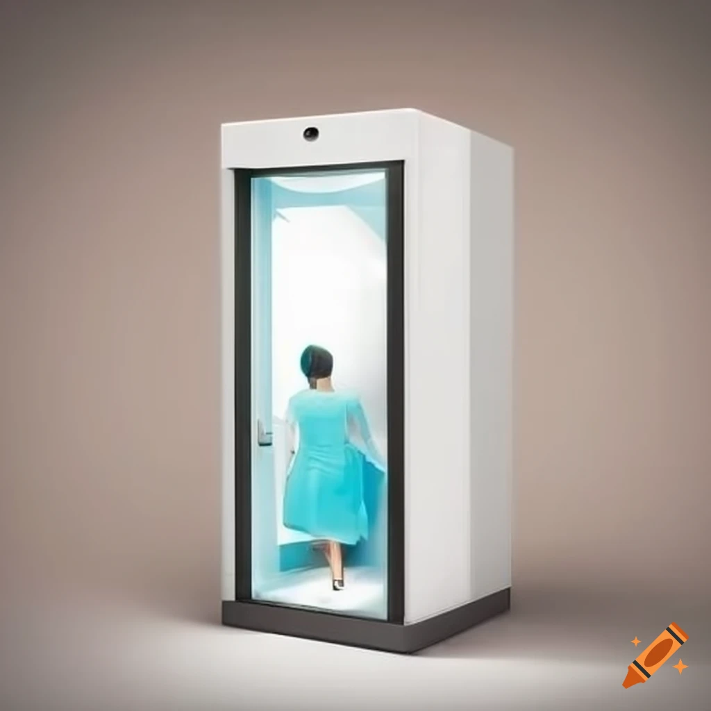 Contemporary public toilet with electronic signage and busy commuter