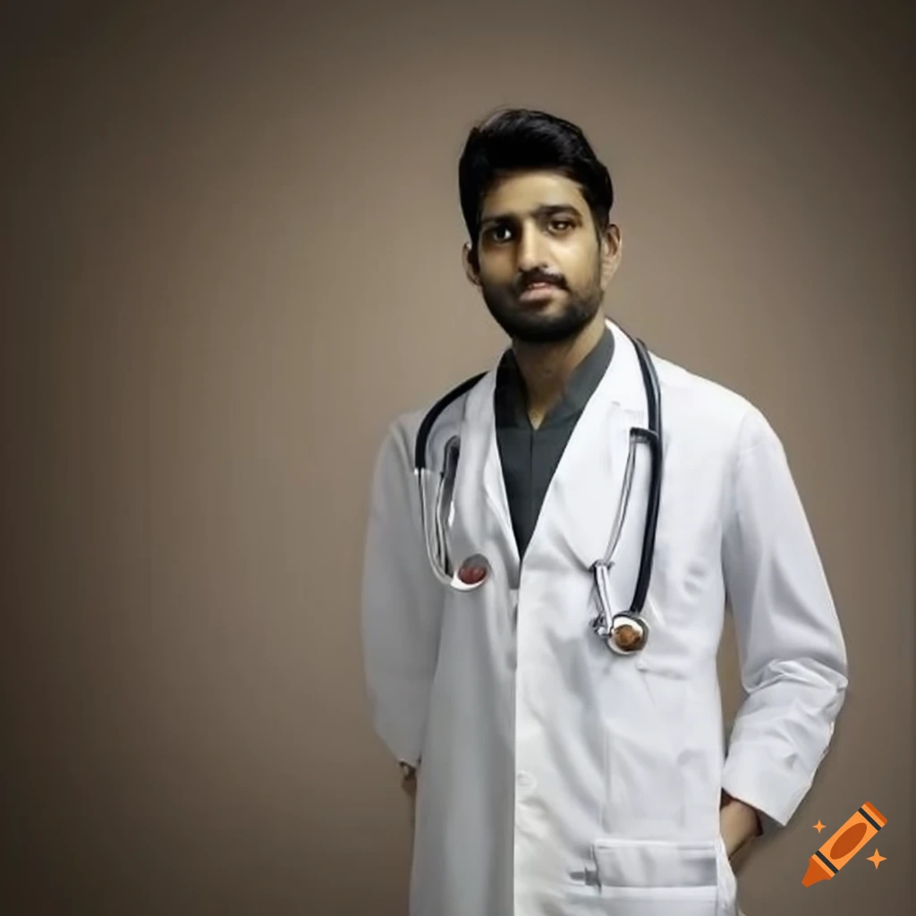 Zeeshan Najeeb in a medical lab coat at a doctor's clinic