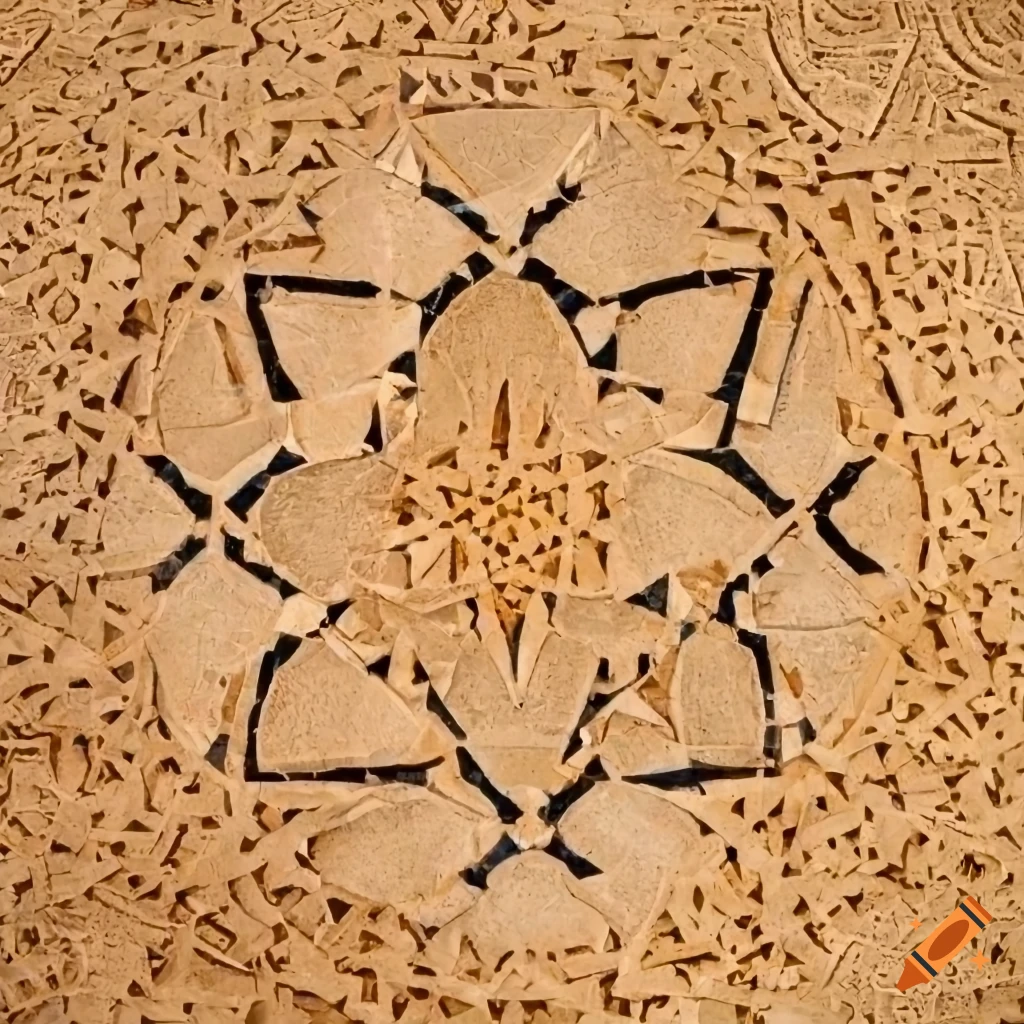 Detailed Islamic mosaic art engraved in sand