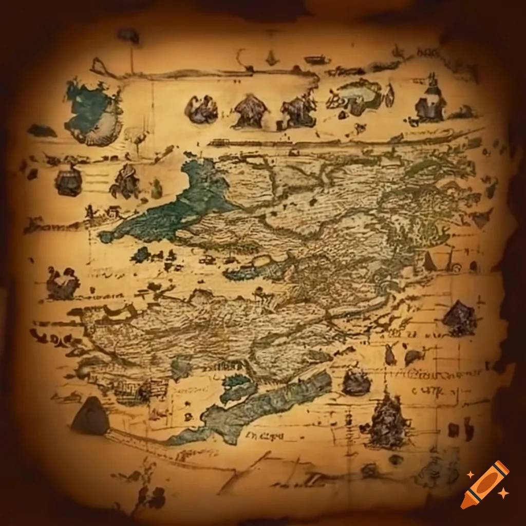 Ancient maps, battle scenes, and mysterious artifacts