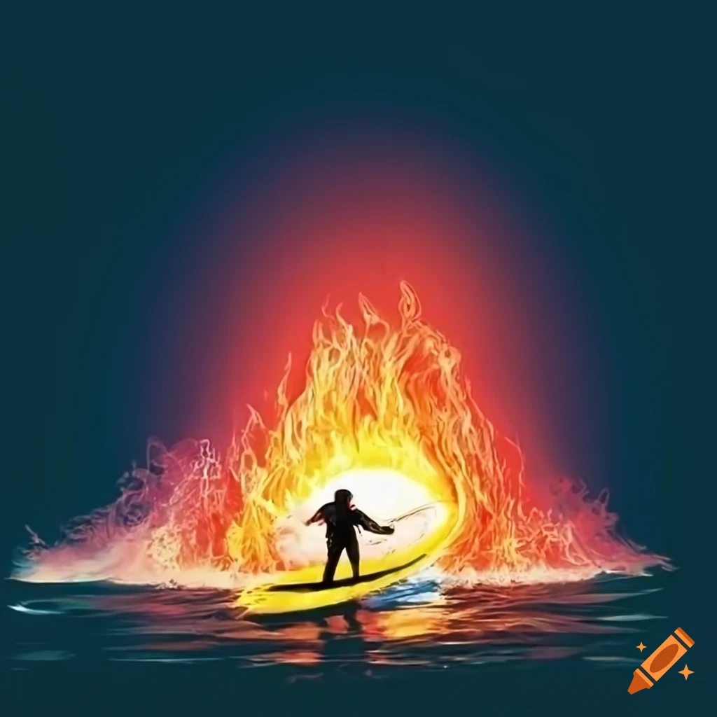 Poster for a surfing competition with fire themed 'Pool Drive Karma'