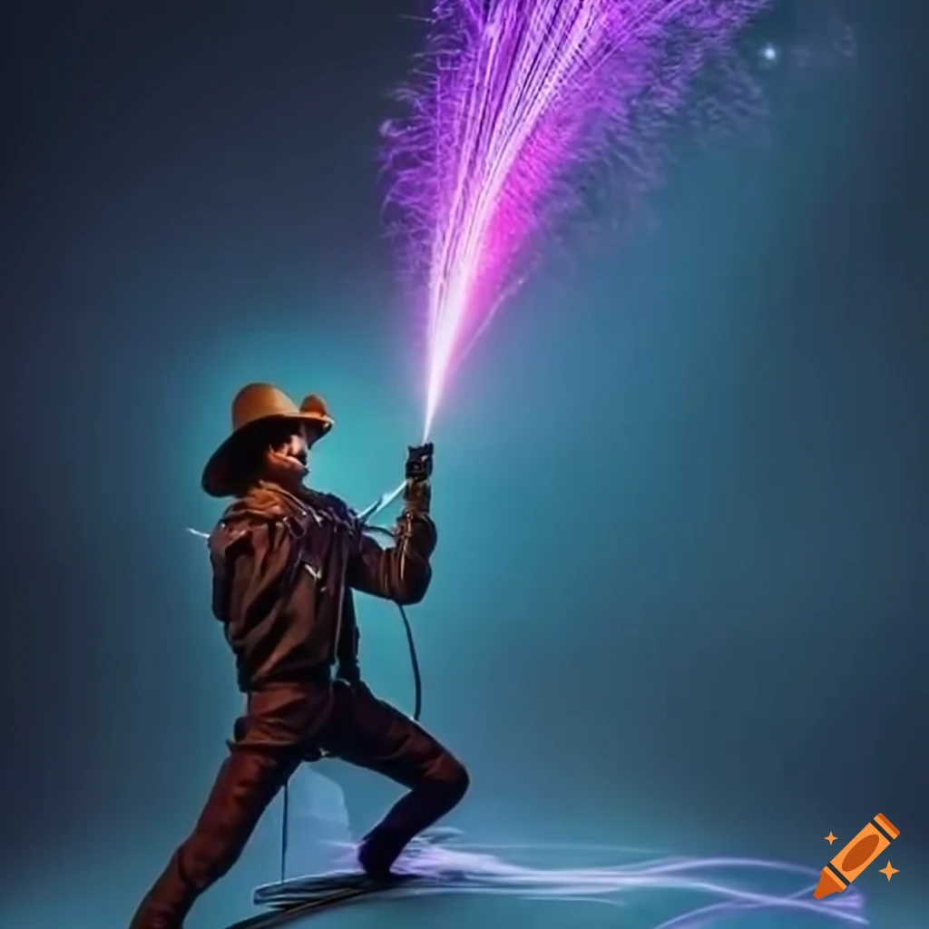 Space Cowboy with fiber optic cable whip and colorful spray