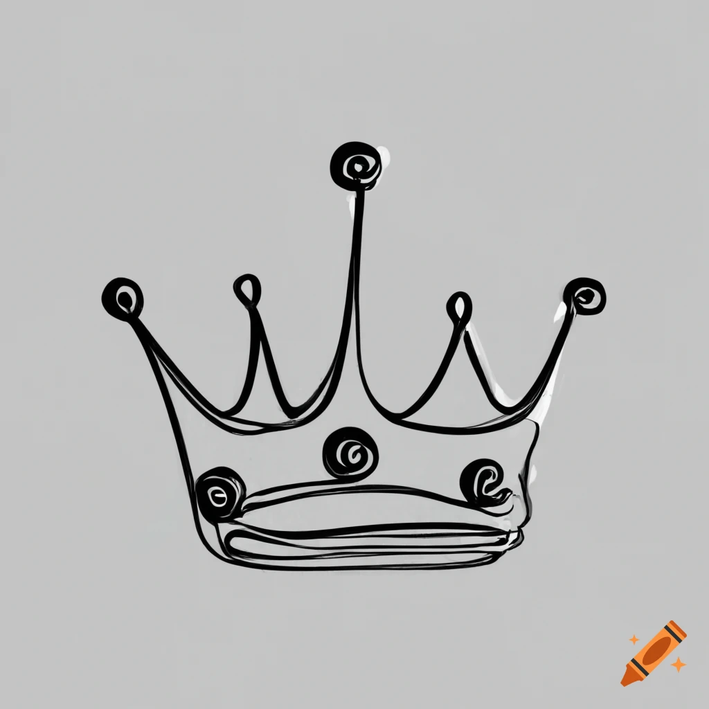 Continuous line drawing of a cute regal crown in elegant black lines on white background